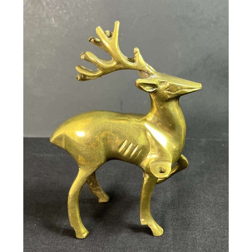 Vintage Solid Brass Deer Figurine 51/2” x 4”